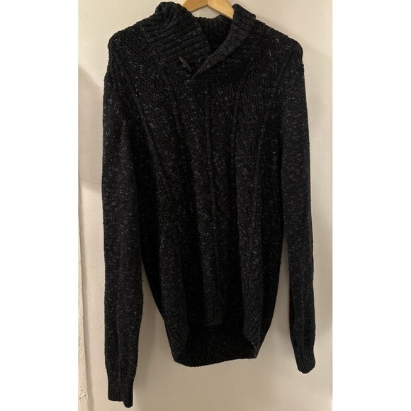 Method Mens Shawl Collar Pullover Knit Sweater L Black Stretch Knit Cotton Blend - Picture 1 of 9